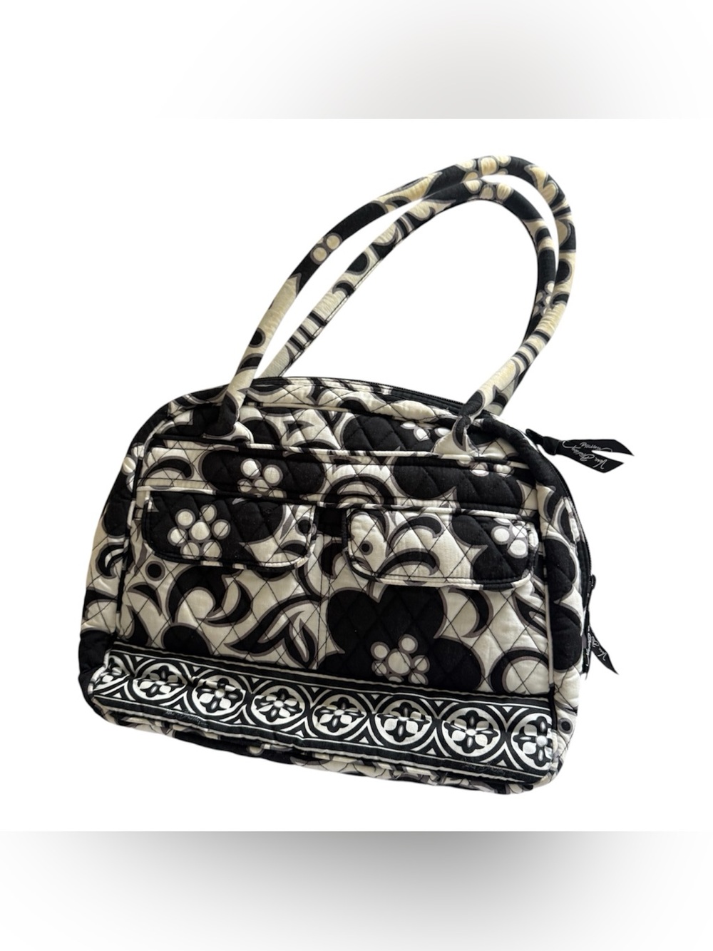 Vera Bradley “Night & Day Black and White Quilted Floral Shoulder Bag